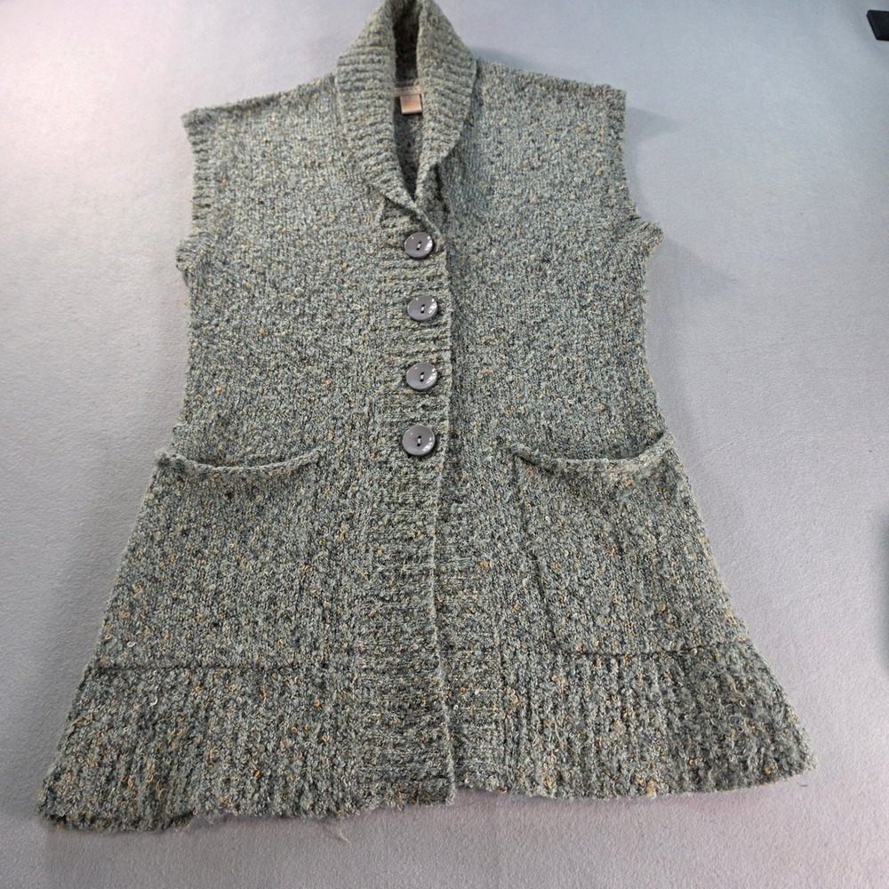 Ponsesa Alliance Knitters Grey Marled Knit Shawl Collar Button Front Vest M